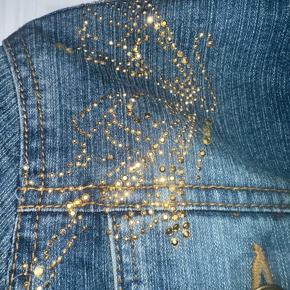 Vintage Y2K Bling Cropped 3/4 Sleeve Denim Jacket Size Large - Picture 4 of 7